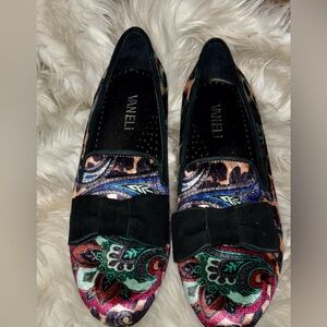 Vaneli Multicolor Paisley Leopard Loafers with Black Bow Women’s Size 6